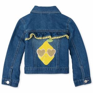 Girls Blue Denim Jean Yellow Trim & Sequined Lemon Jacket Size 5t NEW with Tags